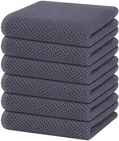 Homaxy 100% Cotton Waffle Weave Kitchen Dish Towels 6-Pack, Dark Grey