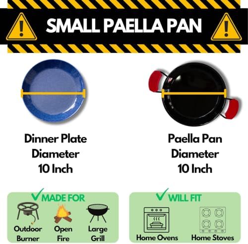 Paelluxe Paella Pan – Enamelled, No-Rust Steel Skillet – Easy-to-Clean Pan for Propane & Gas Burners – Indoor & Outdoor Cooking Cacerola Paellera Sarten – 10 Inch, for 3 Servings