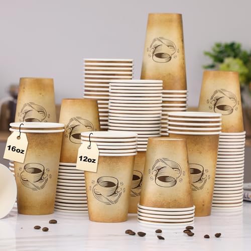 Clawsoff 300 Pack 12oz Disposable Paper Coffee Cups Retro Design