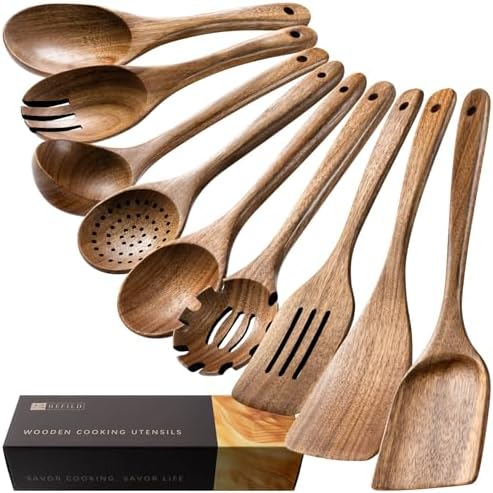 Wooden Spoons for Cooking, 9-Piece Acacia Wood Cooking Utensil Set