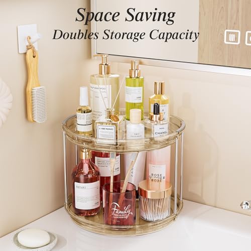 LAMU 2 Pack 2 Tier Lazy Susan Turntable Organizer 10.6'' Rotating Spice Rack Organization for Cabinet, Kitchen, Pantry, Countertop, Bathroom, Vanity, Medicine Cabinet Organizer, Amber