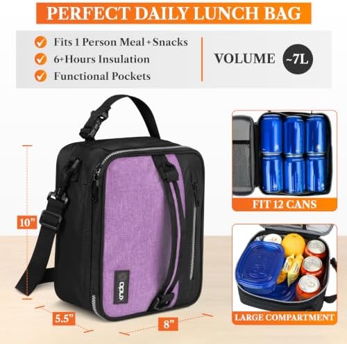 opux Insulated Lunch Bag for Men Women Kids, Soft Lunch Box, Purple