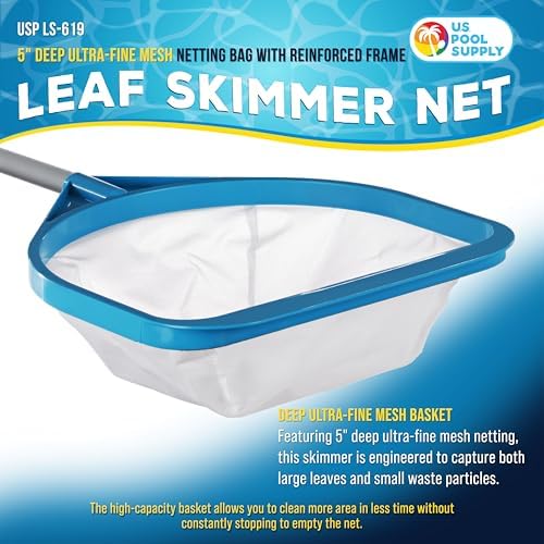 U.S. Pool Supply Pool and Spa Skimmer Net with Pole, 30" Long Handheld