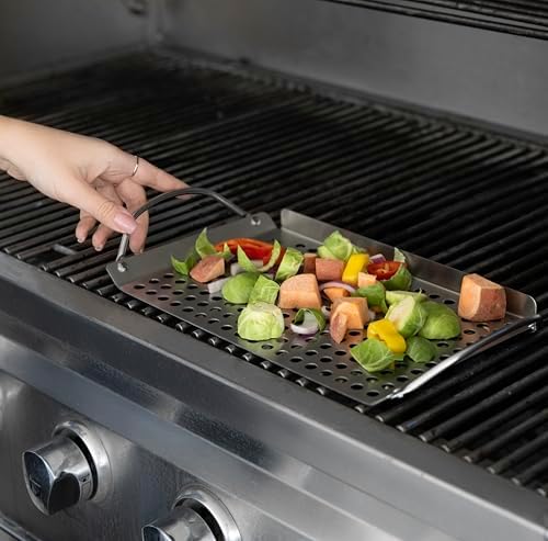 Outset Stainless Steel Grill Topper Grid, Set of 2, 11"x7" & 11"x17" Trays