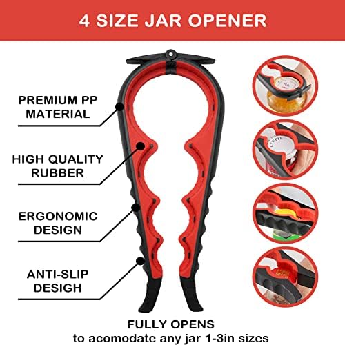 Jar Opener for Weak Hands, Seniors with Arthritis, 5 in 1 Multi Function Bottle Opener Lid Opener For Arthritic Hands with Non Slip Rubber Jar opener Gripper Pad