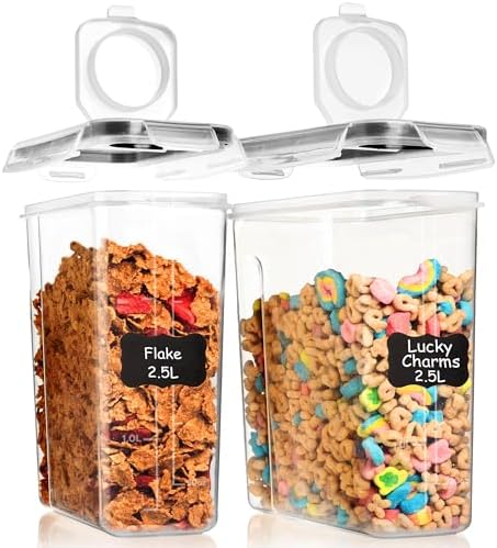 Shazo 2 PC (2.5L / 15.4 Oz) Small Airtight Cereal Containers with Lids