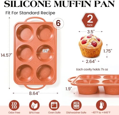 Vinino 2 Pack Jumbo Silicone Muffin Pan Steel Frame - Brick Orange