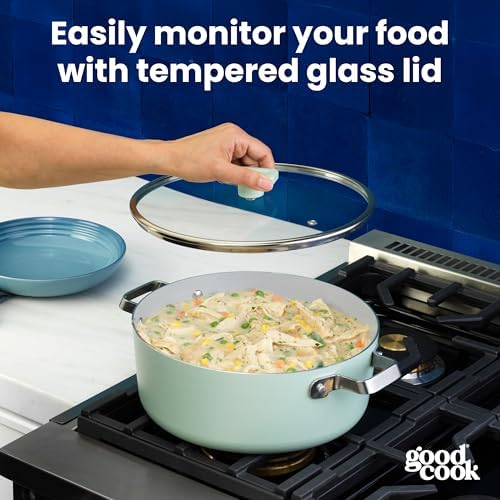 GoodCook Ceramic Dutch Oven with Lid, Induction Compatible, Nonstick and Oven Safe, 5-Quart, Sage Green