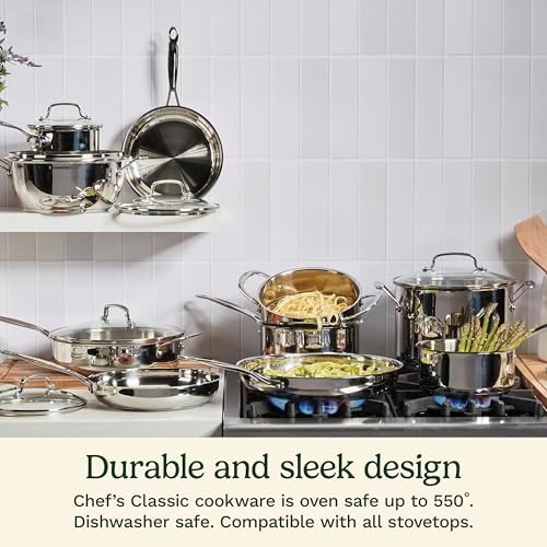 Cuisinart 1.5 Quart Sauce Pan with Cover, Stainless Steel Pot with Lid, Small Kitchen Pots, Dishwasher Safe, Compatible with Induction, Electric, Gas Cooktops, Oven Safe Saucepan, Cool Grip Handles