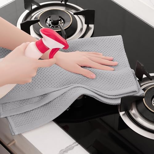 Homaxy 100% Cotton Oversized Waffle Weave Kitchen Towels 4-Pack, Light Gray
