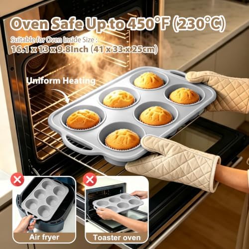 Jumbo Silicone Muffin Pan with Frame, Non Stick Large Cupcake Baking Tin