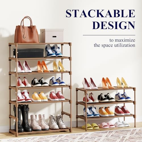 Kitsure Shoe Rack - Non-Woven Shoe Rack Shelf, 27.5" Wide - 3 Tier, Brown