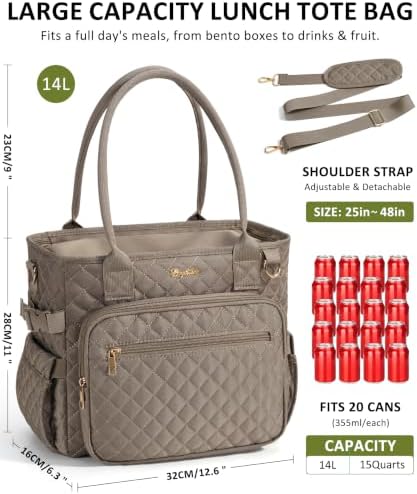 Bagstellar Lunch Box for Women Insulated Lunch Bag Quilted Soft Cooler Tote
