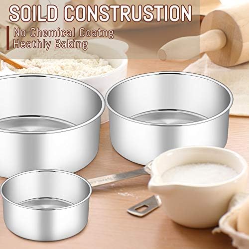 E-far Cake Pan Set of 3 (4/6/8 Inch), Stainless Steel Deep Cake Pans