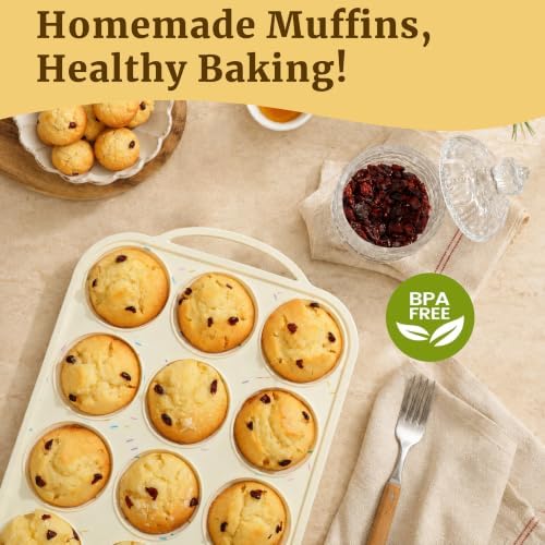 CAKETIME Silicone Muffin Pan, Metal Reinforced Frame Regular Size 2.8 Inch Cupcake Pan with Handle 12 Cups Nonstick Muffin Tray for Baking BPA Free 2 Pack