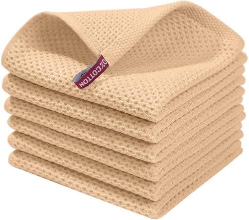 Homaxy 100% Cotton Waffle Weave Kitchen Dish Cloths 6-Pack, Apricot