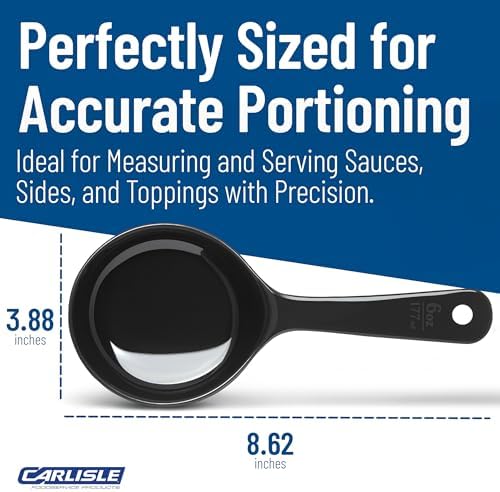 Carlisle FoodService Products 493003 Measure Miser Solid Short Handle Measuring Spoon, 6 Ounces, Black (Pack of 12)