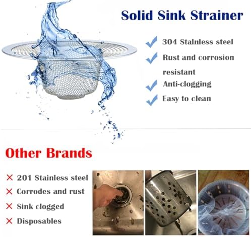 2.75" Top / 1" Kitchen Sink Drain Strainer, 2PCS Stainless Steel Filter Trap, Mesh Shower Drain Hair Catcher for Bathroom, Laundry, Utility, RV, Slop Sinks, Fast Flow Full Mesh Drain Covers Basket
