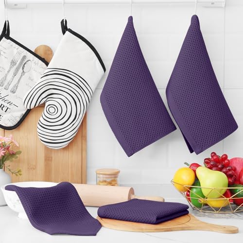 Homaxy 100% Cotton Waffle Weave Kitchen Dish Cloths 12-Pack, Eggplant
