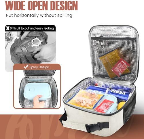 Lunch Bag for Men/Women, Reusable Lunchbox for Adult, Small Insulated Lunch box, Lunch Tote Bag for Office, Work, Picnic - Beige White