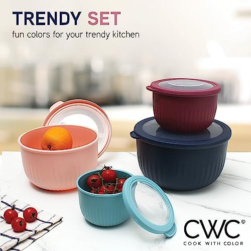 COOK WITH COLOR Prep Bowls with Lids- Wide and Deep Nesting Plastic Small Mixing Bowl Set with Lids, 8 Piece Set - Deep Bowls, Navy