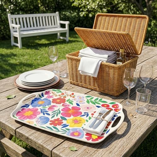 TP Large Melamine Serving Trays with Handles, 19" x 12", Set of 2, Floral