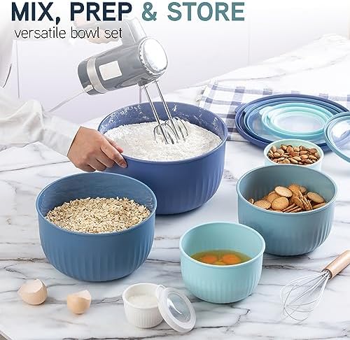 COOK WITH COLOR Prep Bowls with Lids- Wide and Deep Nesting Plastic Small Mixing Bowl Set with Lids, 12 Piece Set - Deep Bowls, Blue