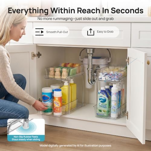 Vtopmart 2 Pack Larger Higher Pull Out Under Sink Organizer (M-Higher)