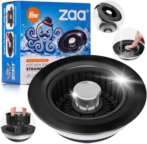 zaa 3 in 1 Kitchen Sink Drain Strainer Stopper Removable Basket Pop-Up