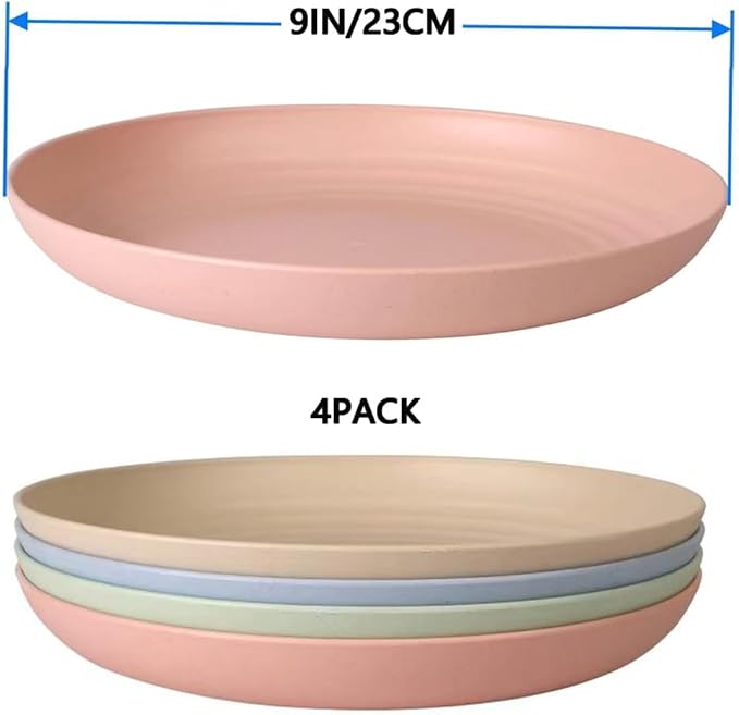 Unbreakable Cereal Dinner Plate, 9 Inch Wheat Straw Deep Reusable Plastic, Lightweight Salad Kids for Kitchen Camping BPA FREE Dishwasher Safe