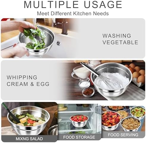 HaWare Mixing Bowls with Airtight Lids, 6-Piece Stainless Steel Salad Bowls