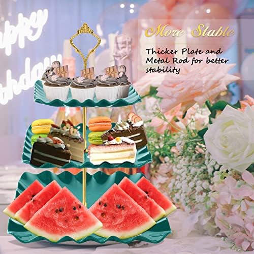DAFURIET Plastic Dessert Cupcake Stand, 3 Tier Cupcake Tower Holder, Green