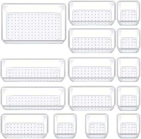 Manalete 15 Pcs Clear Plastic Drawer Organizer, Makeup & Vanity Organizer