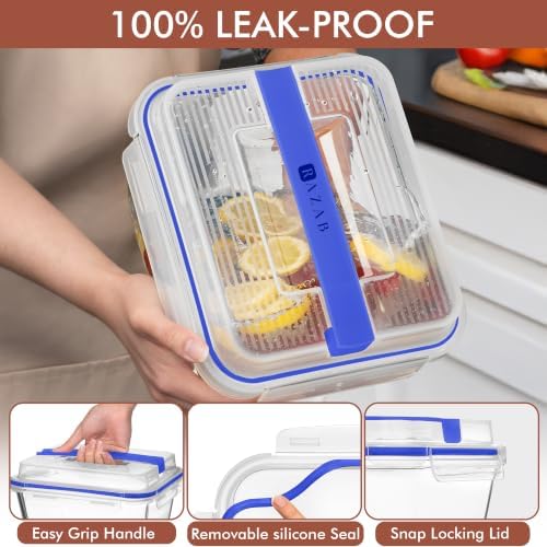 Razab 17 Cups / 132 Oz / 3900ml Large Glass Food Storage Containers with Lids - Leakproof, BPA-Free Large Meal Prep Container Ideal for Roasting Turkey, Store Leftover - Microwave & Oven Safe