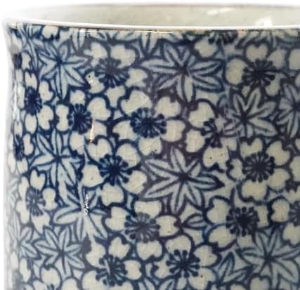 Nostalgic Mino Ware Ceramic Sometsuke Small Mug Cup - Japanese Crafted, Floral Pattern, Comfort Grip Handle, For Coffee and Green Tea or Soup, Matcha Tea, Gift Box Included (Kyokomon)