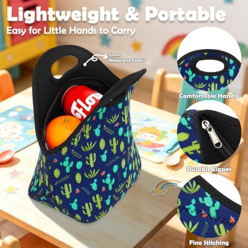 FlowFly Neoprene Lunch Tote Insulated Thermal Reusable Lunch Bag Box for Boys Men with Zipper (Cactus)