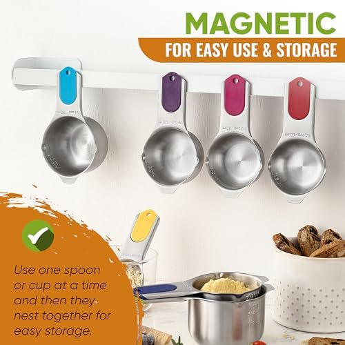 Spring Chef 15 Magnetic Measuring Cups & Spoons Set w/Levelers, Multicolor