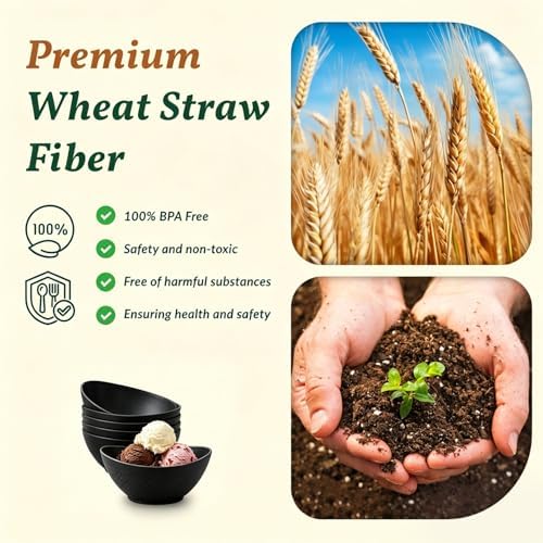 Homienly Wheat Straw Bowls 10 OZ Small Bowls Unbreakable Small Serving Bowls for Ice Cream, Snack, Dipping Side Dishes, Yogurt Microwave & Dishwasher Safe Oval Bowls for Camping, Dorm (6 PCS, Black)