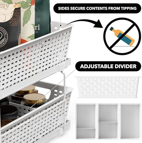 Simple Houseware 2 Tier Pull-Out Sliding Drawer Under Sink Storage, White