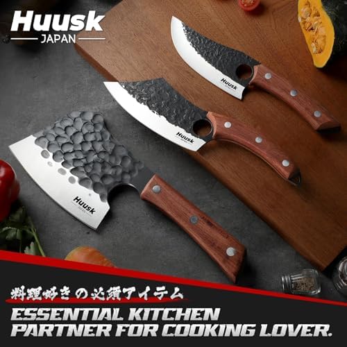 Huusk Butcher Knife Set of 3 - Meat Cleaver Knife Set for Meat Processing