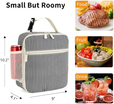 Lunch Box for Women Men Adult Insulated Lunch Bag Women Men Small Reusable Lunchbox for Work Picnic Travel (Black Stripes)