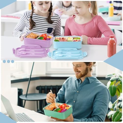 Bento Boxes for Adults - 1100 ML Lunch Box Container For Kids Women With Built-in Spoon & Fork - Durable for On-the-Go Meal, BPA-Free and Food-Safe Materials（Light Blue）
