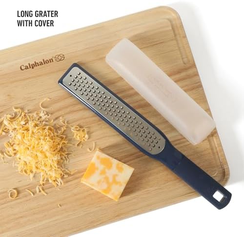 Calphalon Prime Stainless Steel Handheld Grater Lemon Zester W/Cover & Rubber Handle - Navy Blue