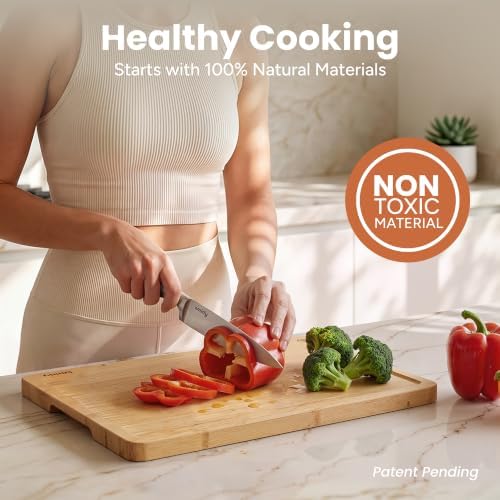 SMIRLY Cutting Boards for Kitchen, 3 Piece Bamboo Cutting Board with Stand