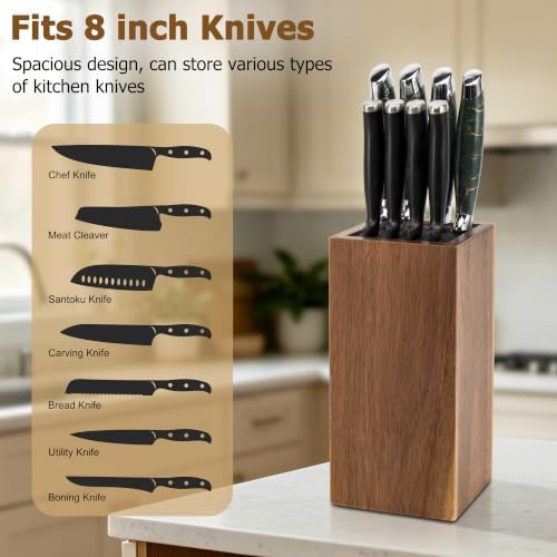 RedCall Universal Knife Block without Knives, Acacia Wood Knife Holder Organizer with Removable Insert, Large Knife Storage Block for Kitchen Countertop, Fits Chef Santoku Bread Steak Knives
