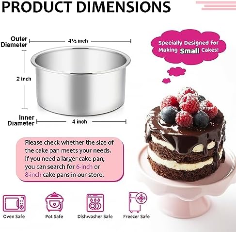 E-far 4 Inch Small Cake Pan Set of 4, Stainless Steel Mini Round Smash Cake Baking Pans, Non-Toxic & Healthy, Mirror Finish & Dishwasher Safe
