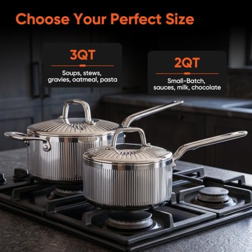 3 Qt 5-Ply Clad Stainless Steel Saucepan with Lid & Helper Handle