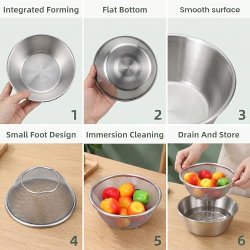 2Pcs Mini Colander 304 Stainless Steel Small Colander Strainer for Berries