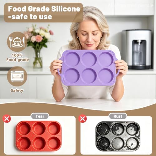 Purple Silicone Egg Molds Baking：2 Pack 4 Inch Egg Sandwich Mold with Frame