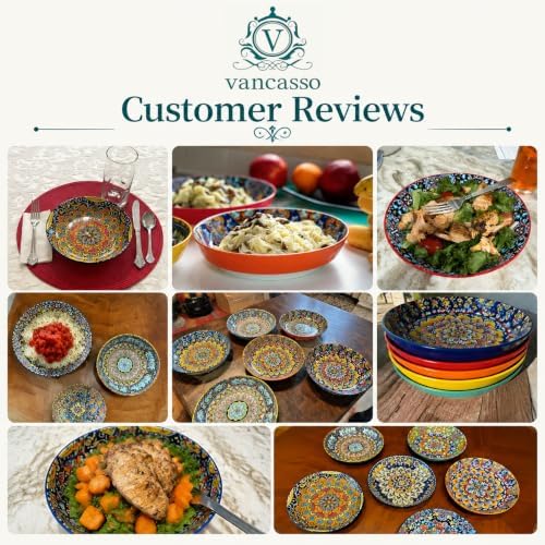 vancasso 32 Oz Pasta Bowls Set of 6, Ceramic Bohemian Soup Salad Bowls